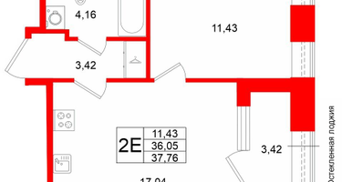 1-к. квартира, 36&nbsp;м²