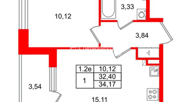 1-к. квартира, 32&nbsp;м²