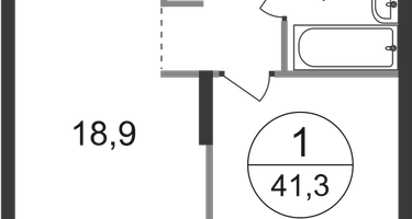 1-к. квартира, 41&nbsp;м²