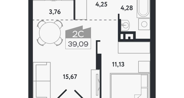 2-к. квартира, 39&nbsp;м²