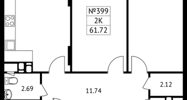 2-к. квартира, 61&nbsp;м²