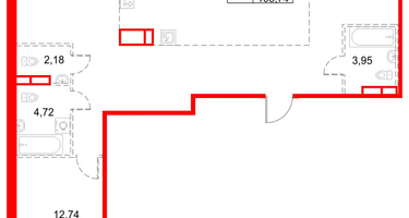 1-к. квартира, 105&nbsp;м²
