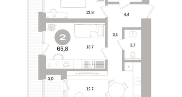 2-к. квартира, 65&nbsp;м²
