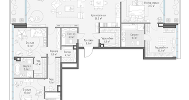 3-к. квартира, 199 м²