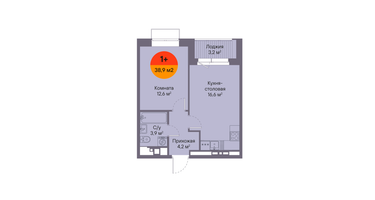1-к. квартира, 38&nbsp;м²