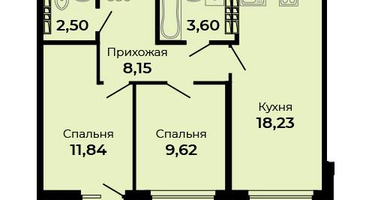 2-к. квартира, 55 м²