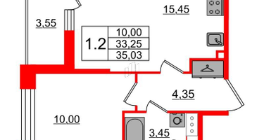 1-к. квартира, 33&nbsp;м²