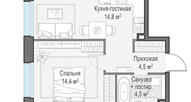 1-к. квартира, 38 м²