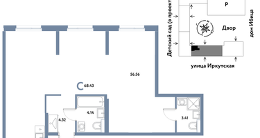 Студия, 68 м²