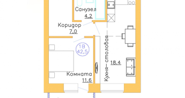 1-к. квартира, 42 м²