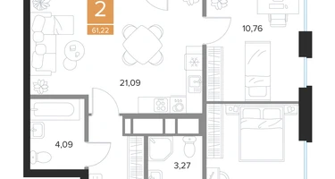 2-к. квартира, 61&nbsp;м²