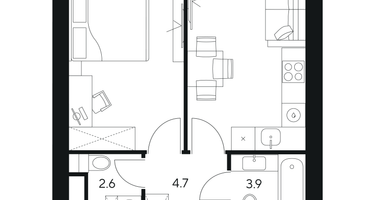 1-к. квартира, 41 м²