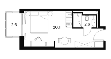 1-к. квартира, 25&nbsp;м²