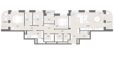 3-к. квартира, 135&nbsp;м²