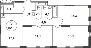 3-к. квартира, 82 м²