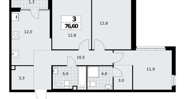 3-к. квартира, 77 м²