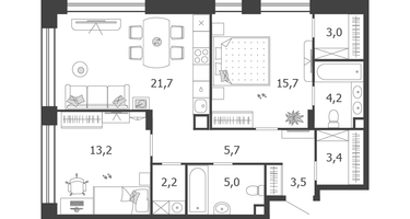 2-к. квартира, 77&nbsp;м²