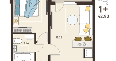 1-к. квартира, 40 м²