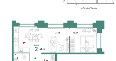 2-к. квартира, 42&nbsp;м²