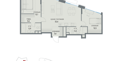 2-к. квартира, 76&nbsp;м²