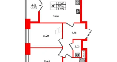 2-к. квартира, 53&nbsp;м²