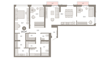 3-к. квартира, 124 м²