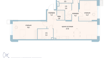 3-к. квартира, 104&nbsp;м²