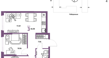 3-к. квартира, 56&nbsp;м²
