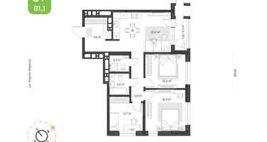 3-к. квартира, 81&nbsp;м²