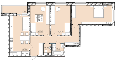 3-к. квартира, 92&nbsp;м²