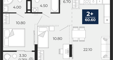 2-к. квартира, 58 м²