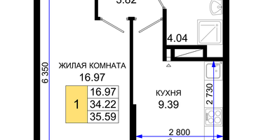 1-к. квартира, 35 м²