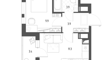 1-к. квартира, 30&nbsp;м²