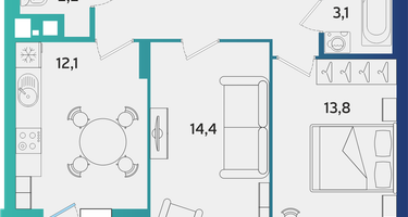 2-к. квартира, 57&nbsp;м²