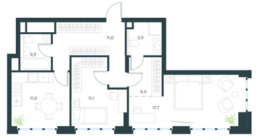 2-к. квартира, 63&nbsp;м²