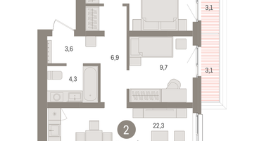 2-к. квартира, 66&nbsp;м²