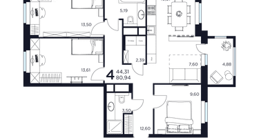 4-к. квартира, 80&nbsp;м²