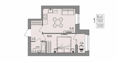 1-к. квартира, 32&nbsp;м²