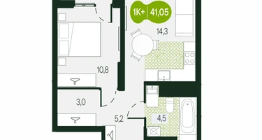 Студия, 41 м²
