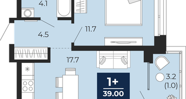 1-к. квартира, 38&nbsp;м²
