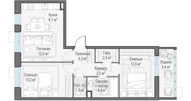 3-к. квартира, 62&nbsp;м²