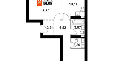 2-к. квартира, 56&nbsp;м²