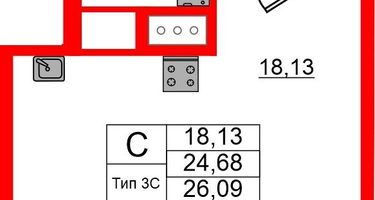 Студия, 24 м²