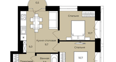 2-к. квартира, 45 м²