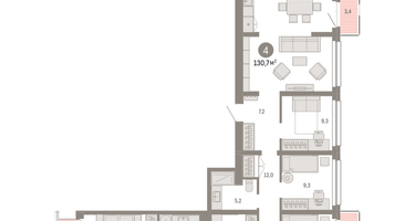 4-к. квартира, 130 м²