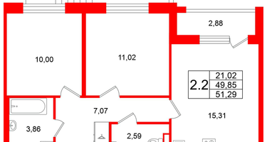 2-к. квартира, 49&nbsp;м²