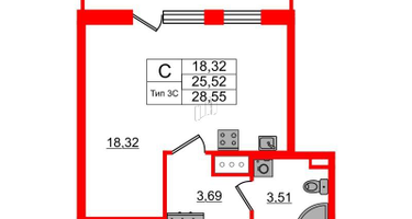 Студия, 25&nbsp;м²
