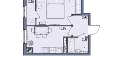 1-к. квартира, 29 м²