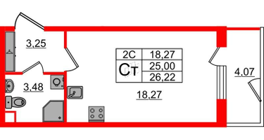 Студия, 24 м²