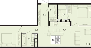 3-к. квартира, 68&nbsp;м²
